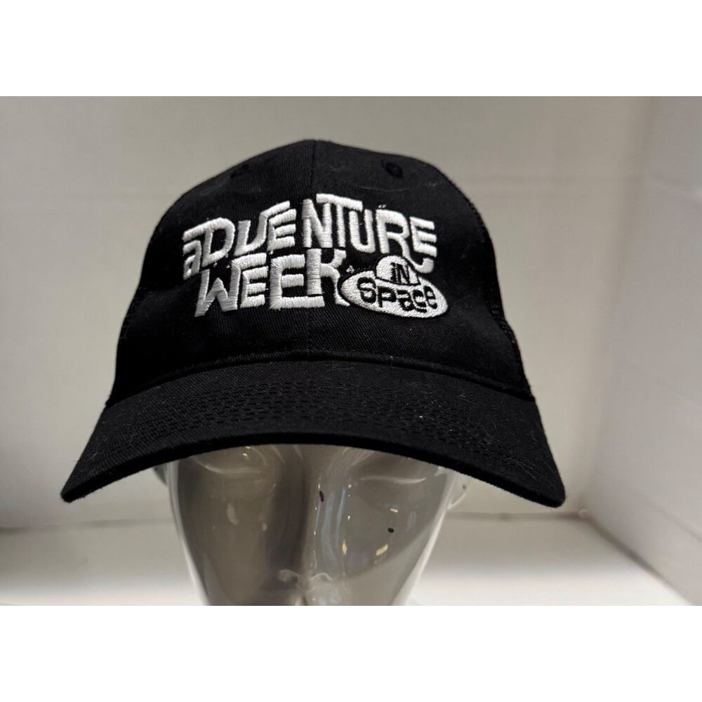 Black Baseball Hat Cap Embroidered "Adventure Week In Space" Mesh Back adjustabl